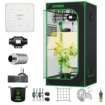 VIVOSUN 2x2ft Grow Tent Kit with 100W Full Spectrum LED Grow Light - size: 24"x24"x48"