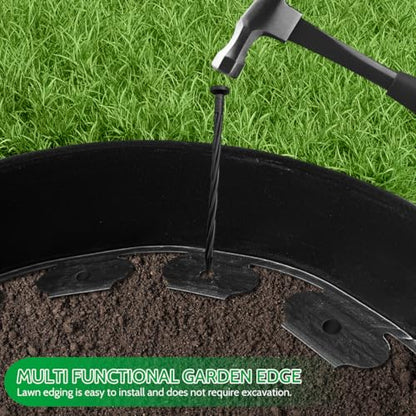 40 FT Landscape Edging No Dig [Extra Tall 4 Inch High] with 36 Spikes, Heavy-Duty Plastic Garden Edging Border