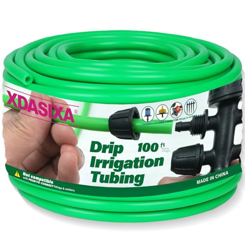 1/4" Drip Irrigation Tubing 100ft, Flexible UV-Resistant Garden Hose for DIY Irrigation Systems, Hydroponics, Greenhouse & Outdoor Watering, Lightweight Misting Tubing (Green) - size: 100 FT