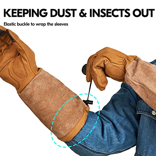 Vgo... Men's Extra-Long Leather Gardening Gloves, Gauntlet with Adjustable Cuff, Puncture & Thorn Proof, Touchscreen (SL6592) - color: 1 Pair - Dark Brown, size: Men's X-Large