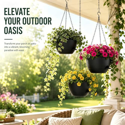12 Inch Self Watering Hanging Planters, Black, 2 Pack - color: Black