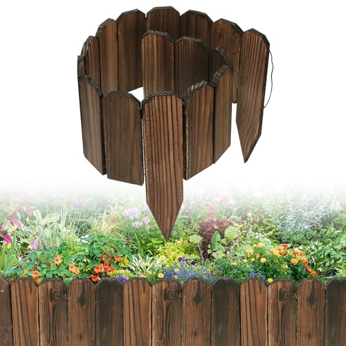 Rustic Pine Wood Landscape Edging - 3.9ft L x 8in H Garden Fence Border, Easy to Install Sturdy Wooden Planter Fencing for Yard Flower Bed Lawns Pathway Tree - color: Brown*1pcs, size: 3.9ft