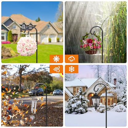 Gtongoko 32 Inch Shepherd Hooks for Outdoor 4 Pack, Adjustable Garden Hooks for Hanging Plants, Lanterns, Solar Lights, Mason Jars & Wedding Decor, Matte Black Decorative Shepherd’s Hooks