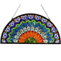 Bieye W10034 Blue Peacock Feather Tiffany Style Stained Glass Window Panel - size: 36Wx18H Half-round