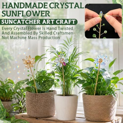 3 Pcs Crystal Sunflower Suncatchers Light Catcher 13'' Metal Stake Handmade