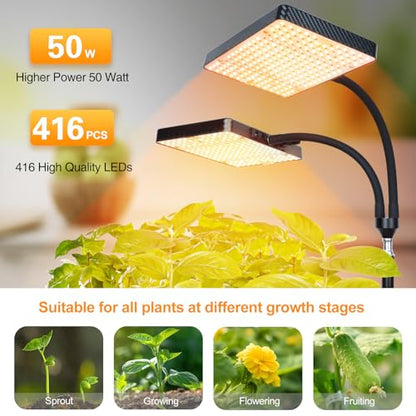 FECiDA Tall Grow Light with Stand for Big and Large Houseplant, Bonsai Tree - size: Stand-2Head-50W-Timer