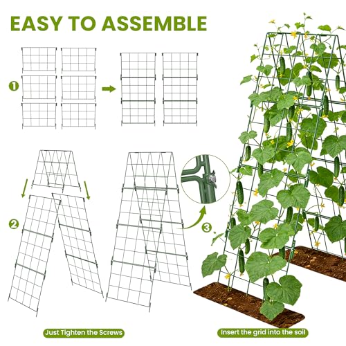 2 Pack Heavy Duty Adjustable A-Frame Trellis for Climbing Plants,48"x16", Rust-Proof Metal Garden Trellis with Dense Grid, Ideal for Raised Beds, Cucumbers, Tomatoes, Beans, and Outdoor Vines (2 Pcs)
