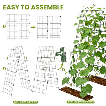 2 Pack Heavy Duty Adjustable A-Frame Trellis for Climbing Plants,48"x16", Rust-Proof Metal Garden Trellis with Dense Grid, Ideal for Raised Beds, Cucumbers, Tomatoes, Beans, and Outdoor Vines (2 Pcs)