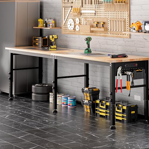 Antifir 96'' Adjustable Workbench, Heavy Duty Workstation - size: 96"x24"|Socket|Pegboard
