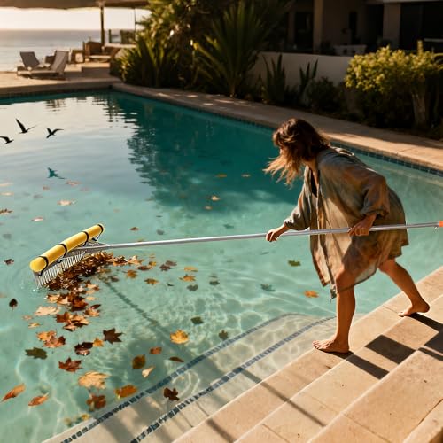 VEVOR Landscape Rake, 36 inch Wide Head 102 inch Handle, Large Heavy Duty Aluminum Landscaping Leaf Rake Tool, Asphalt Level for Loosening Soil, Garden & Yard, Pond Gravel & Beach Lawn Care, 52ft Rope - size: 102 inch