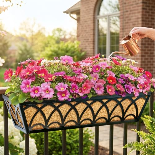30 Inch Railing Planter Box Window Boxes Planters - 2 Pack Deck Railing Planter Boxes with Adjustable Brackets Coco Liners Balcony Planters Railing Hanging for Window Flower Boxes Outdoor Garden Decor - size: 30 Inch