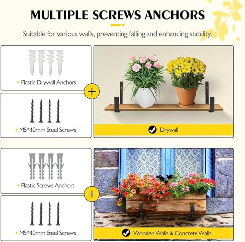 LukLoy Adjustable Window Box Brackets, 8 Pack Planter Box Brackets, Black - size: 8 pack-black