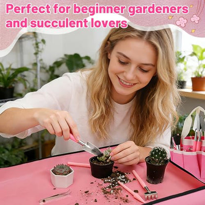 ANPHSIN 44pcs Small Gardening Tools Gifts for Women Beginners, Pink - color: Pink