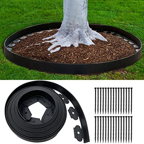 Landscape Edging 33FT, 4IN Tall Garden Edging Borders with 50pcs Stakes, Plastic Lawn Edging Kit, Tools-Free Flexible Fence Edge DIY for Yard, Flowerbeds, Tree, Landscaping, Pathway, Grass, Black - color: Black, size: 4IN x 33FT