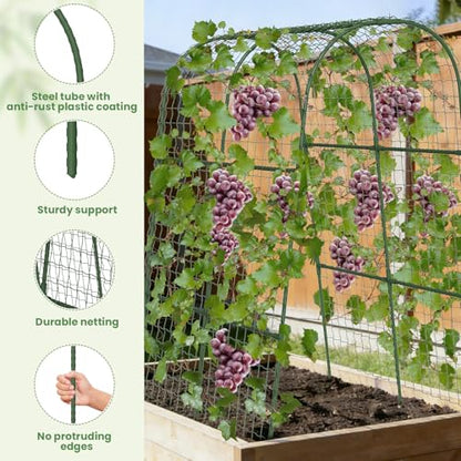 Cucumber Trellis, Metal Garden Arch Trellis for Raised Bed, 32 x 48inch U-Shape Garden Trellis for Climbing Plants Outdoor, Vegetables Fruit Plant Support with Netting, Gardening Supplies (Green) - size: 32 x 48 inch