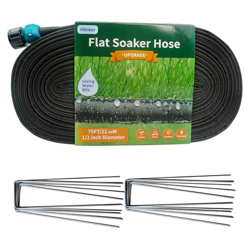 Hlinker 2026 Flat Soaker Hose 75 ft with Stake for Garden, Linkable Drip Hose Diy Automates Garden Irrigation System Saving 84% Water, Dual-layer Leak-free Design Water Hose with Holes - size: 75ft
