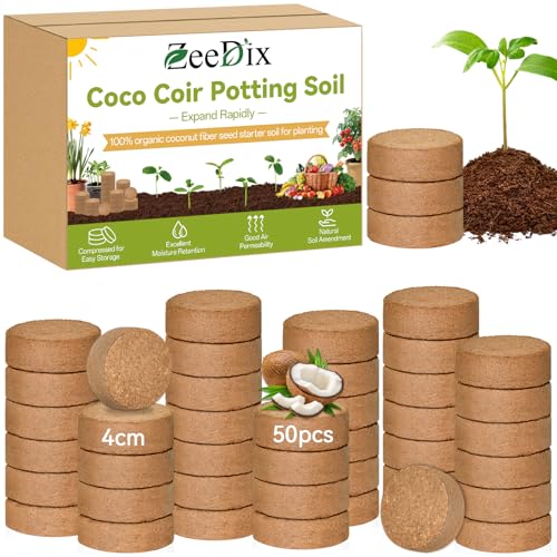 ZeeDix 50 Pack 40mm Organic Coco Coir Pellets Seed Starter Soil - size: 40mm-50pack