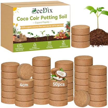 ZeeDix 50 Pack 40mm Organic Coco Coir Pellets Seed Starter Soil - size: 40mm-50pack