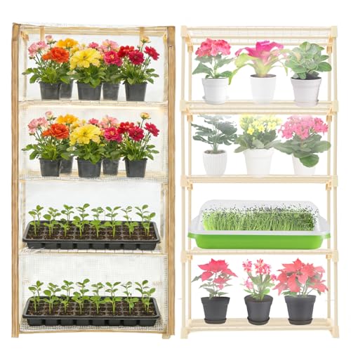 Purlyu Mini Greenhouse for Indoor Outdoor, Small Plastic Plant Green House 4-Tier Rack Stand Portable Greenhouses with Durable PE Cover for Seedling, 2.5x1.6x5.2 FT - style: Steel Frame+PE cover(white)