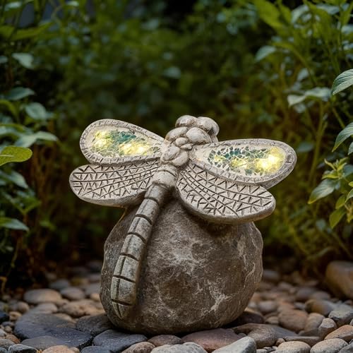 Solar Dragonfly Garden Statues & Light, Outdoor Resin Yard Figurine Decor - color: Dragonfly