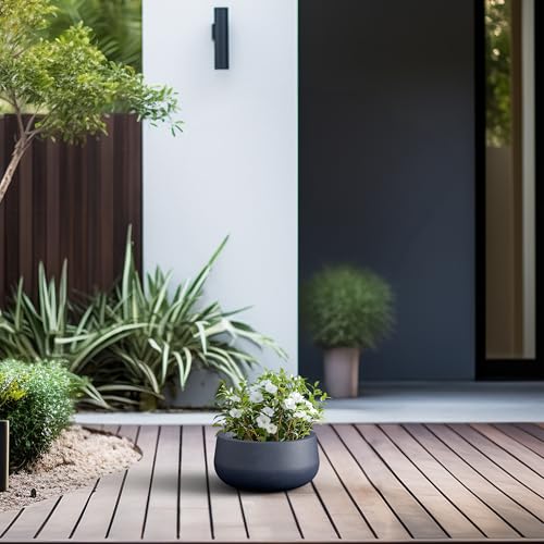 Kante Small Round Bowl Charcoal Concrete Planter 11" Dia, Outdoor - color: Charcoal, size: 11.8"w