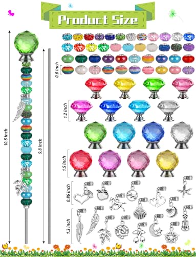 336 Pcs Beaded Garden Stakes DIY Fairy Wand Kit - size: 10 IN Diamonds & Round
