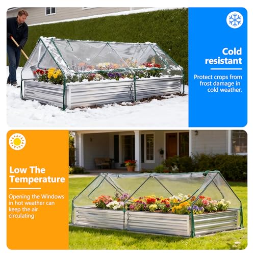 DUMOS Galvanized Raised Garden Bed with Cover, Clear, 8x4x1ft - color: Silver (Transparent Cover), size: 8×4×1ft