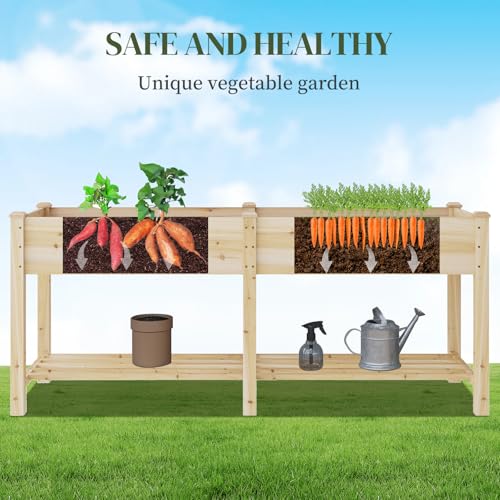 Raised Garden Bed Elevated Wood Planter Box with Shelf Garden Planter - color: Natural, size: 72*24*30.5IN
