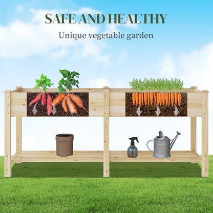 Raised Garden Bed Elevated Wood Planter Box with Shelf Garden Planter - color: Natural, size: 72*24*30.5IN