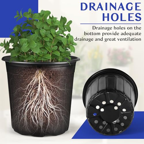 3 Gallon Pots for Plants, 10.6 Inch Gallon Nursery Pots with Drainage Holes, 3 Gallon Plastic Plant Pots for Cuttings, Seeding, Succulents, Transplanting - size: 3Gal-30pack