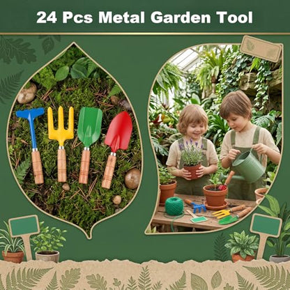 24 Pcs Mini Gardening Tools, Metal Shovel Rake Fork Trowel ，Wooden Handle