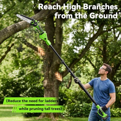 BUYJOY 4-in-1 Electric Pruning Shears & 8 Inch Pole Saw Combo - color: Green-black