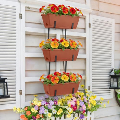 OYEAL Railing Planter Box Window Boxes Planters with Adjustable Brackets - color: Rustic Red