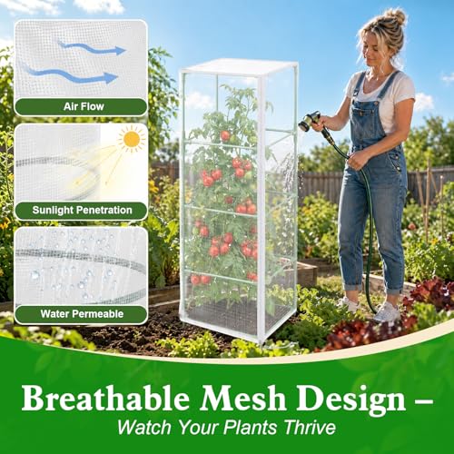 3 Pcs 57"X17.7"X17.7" Square Tomato Netting with Zipper, Insect Cover - size: Square-3PCS