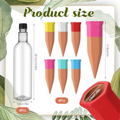 SiliFine 6 Sets Terracotta Watering Spikes,Clear and Mixed Color - color: Clear and Mixed Color