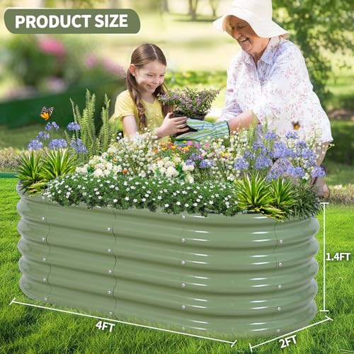 Galvanized Raised Garden Bed Outdoor- 4x2x1.4FT Planter Box, Green - color: Green, size: 4x2x1.4ft