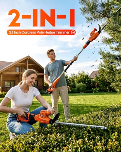 2-in-1 Cordless Hedge Trimmer with Telescoping Pole