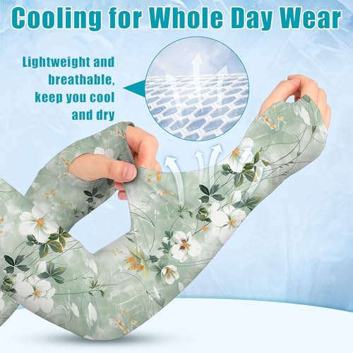 Gardening Sleeves for Women UV Sun Protection with Thumb Hole Anti-Scratch - color: Watercolor Flowers
