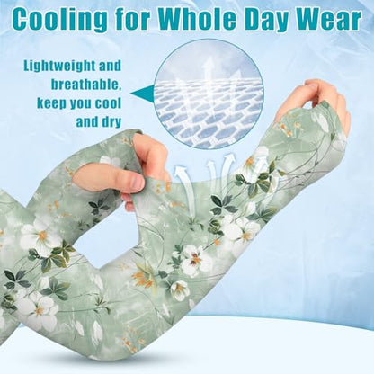 Gardening Sleeves for Women UV Sun Protection with Thumb Hole Anti-Scratch - color: Watercolor Flowers