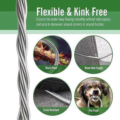 SKYWARD 50ft Stainless Steel Garden Hose, Brass Nozzle,Leakproof,Kink Free - size: 50ft