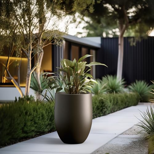 Kante Large Round Bullet Dark BRN Concrete Planter 21.7" Tall, Outdoor - color: Dark Brown