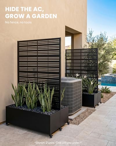 72" Dual-Box Privacy Planter with Trellis, Raised Garden Bed, Black - color: Dual Planter Box - Matte Black