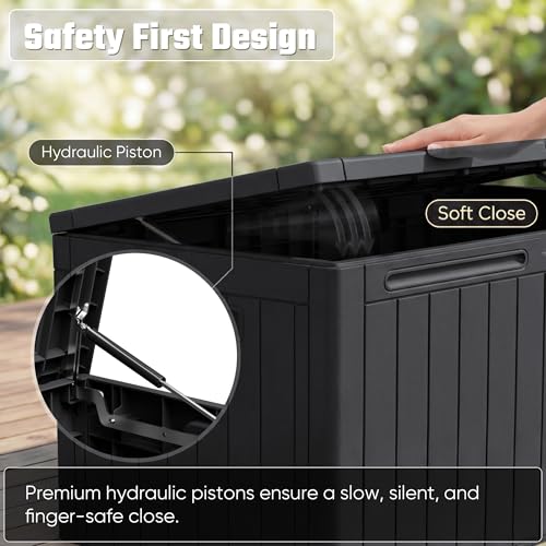 Greesum 110 Gallon Outdoor Storage Box with Lockable Lid, Dark Black