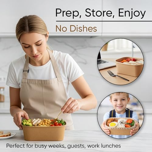 50 Pack 29oz Disposable Meal Prep Containers with Lids, Paper Food Bowls - size: 29Oz