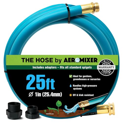 Aeromixer THE HOSE 1 Inch Garden Hose 25 Ft w/Adapter Set for 3/4 Spigots - size: 1" x 25', style: 1 Pack