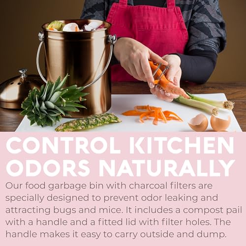 Epica Kitchen Compost Bin for Kitchen Countertops, 1.3 Galllon - Copper - color: Copper