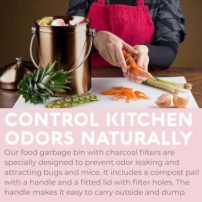 Epica Kitchen Compost Bin for Kitchen Countertops, 1.3 Galllon - Copper - color: Copper