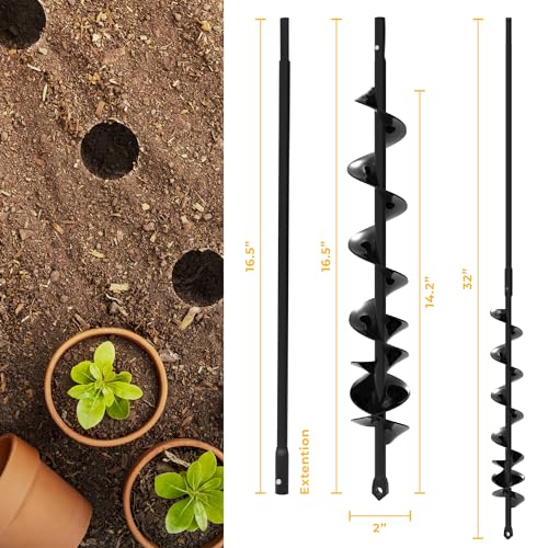 Auger Drill Bit for Planting 2x32'' - with Extension -3/8'' Hex Drive Drill - size: 2" x 32" (1 Bit)
