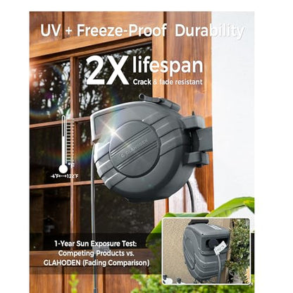 GLAHODEN 1/2 in x 65 ft Retractable Garden Hose Reel with Automatic Rewind - color: Dark Gray, size: 1/2" 65FT