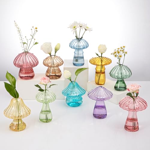 Mushroom Glass Propagation Terrarium Vases for Plants Set Colored of 10 - color: 10 Pcs